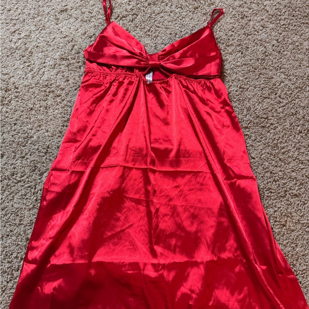 Adore Me Red Chemise with Satin Sheen and Bow Detail